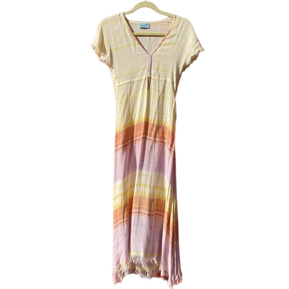 Latarte Sunset Hued Maxi Dress with Raw edged Uneven Hemline - Picture 1 of 7